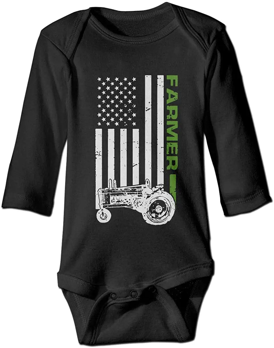

Tractor Farmer Flag Pattern Infant Onesie Baby Long Sleeve Playsuit Outfits