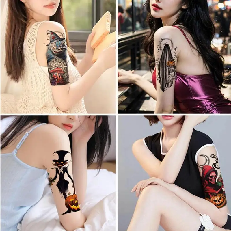 

Halloween Arm Temporary Tattooss 9 Sheets Ghost Pumpkin Skull Tattooss Stickers 15*21cm Realistic Pumpkin Skull Stickers For