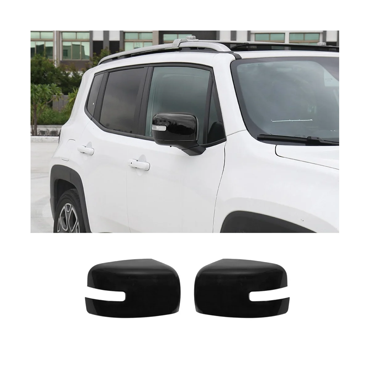 

Rearview Mirror Cover Side Mirror Cover Frame Trim Sticker for Jeep Renegade 2016-2023 Accessories - ABS Black