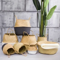 nordic seagrass basket hand woven flower pot household items straw storage basket folding straw basket woven basket wicker