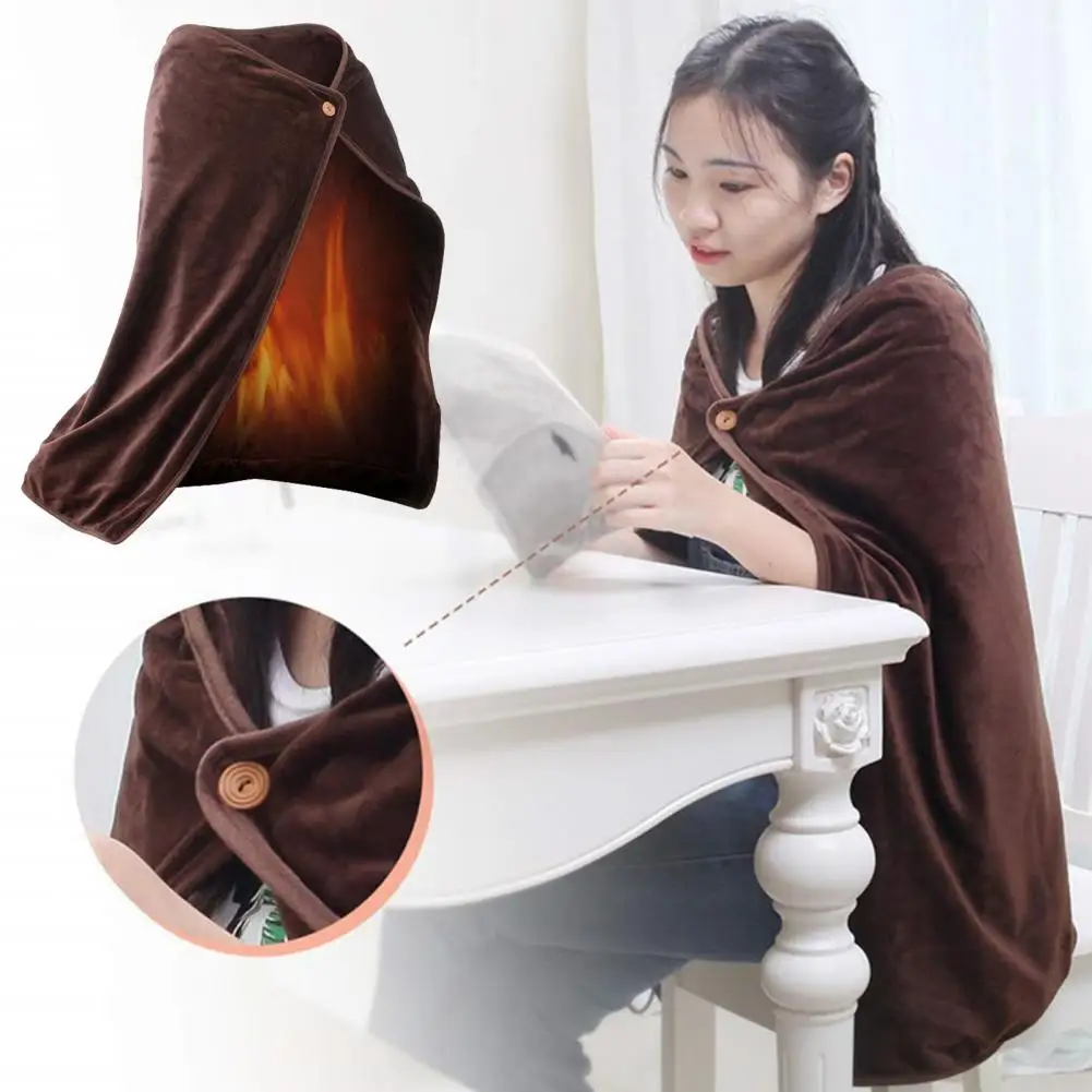 

Heated Shawl Foldable Button Design Washable Rectangular Soft Cozy Winter Blanket USB Electric Heating Blanket for Daily Use