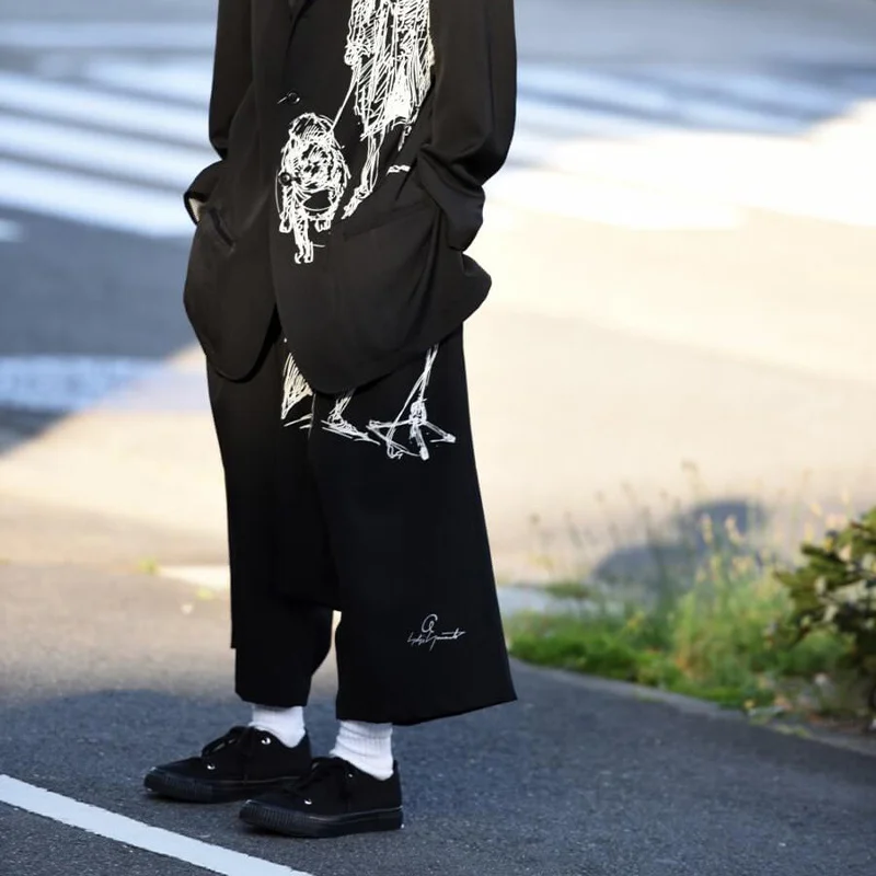 Yohji Yamamoto Fallow Pants 23SS Spring and Summer Fashion Hand Painted Guitar Musician Printing Dark Wind For Men's And Women's