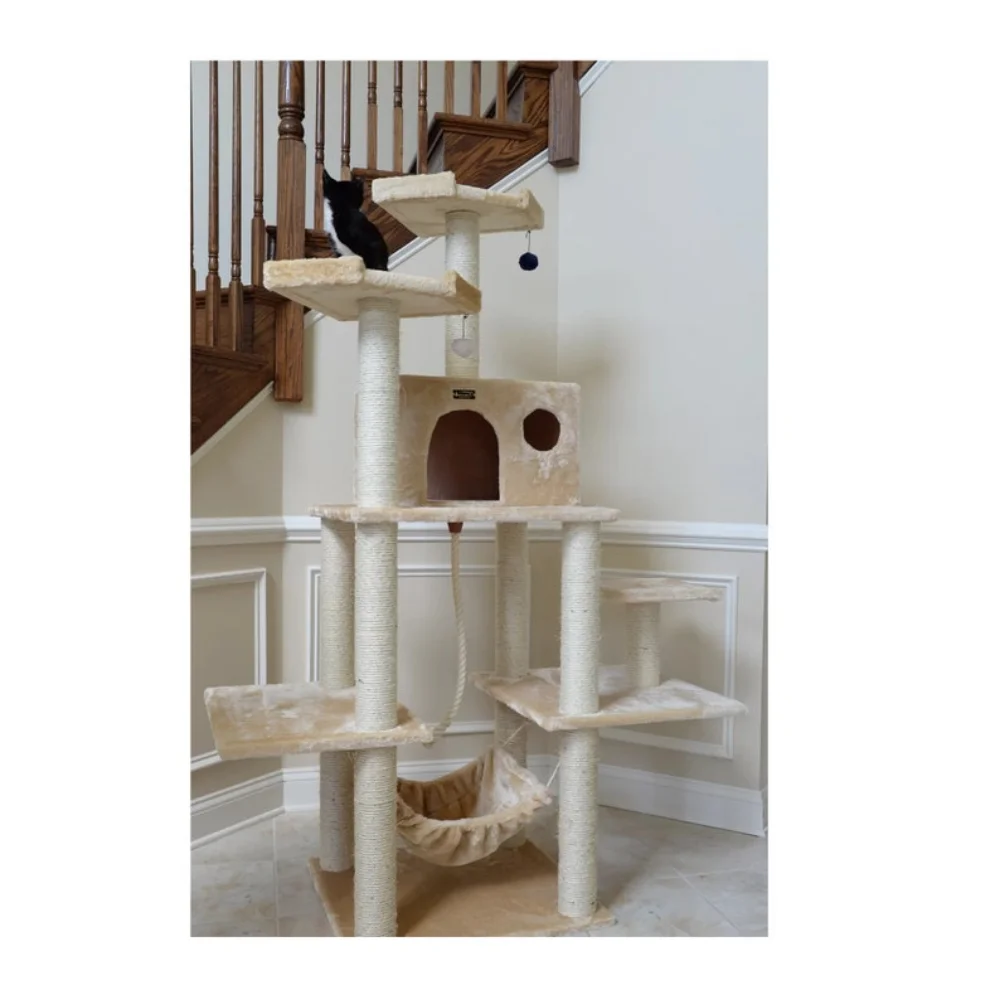 

Многоуровневая кровать для кошачьего дерева, первоклассное дерево для кошек из натурального дерева, гамаки и подвесная корзина