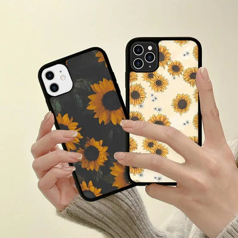 

FHNBLJ Sunflower Floral Flower Phone Case Silicone PC+TPU Case for iPhone 11 12 13 Pro Max 8 7 6 Plus X SE XR Hard Fundas