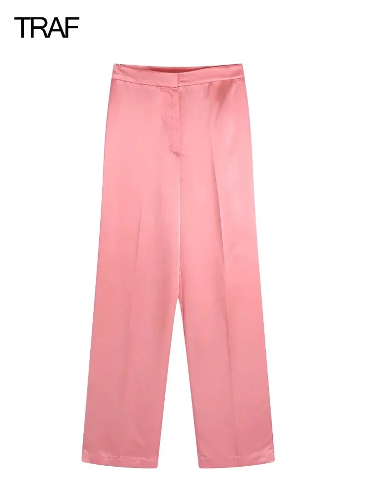 

TRAF Women's Pink Baggy Pants Fashion High Waist Pants For Women Summer 2022 Women Casual Elegant Pants Women's Trouser Suit