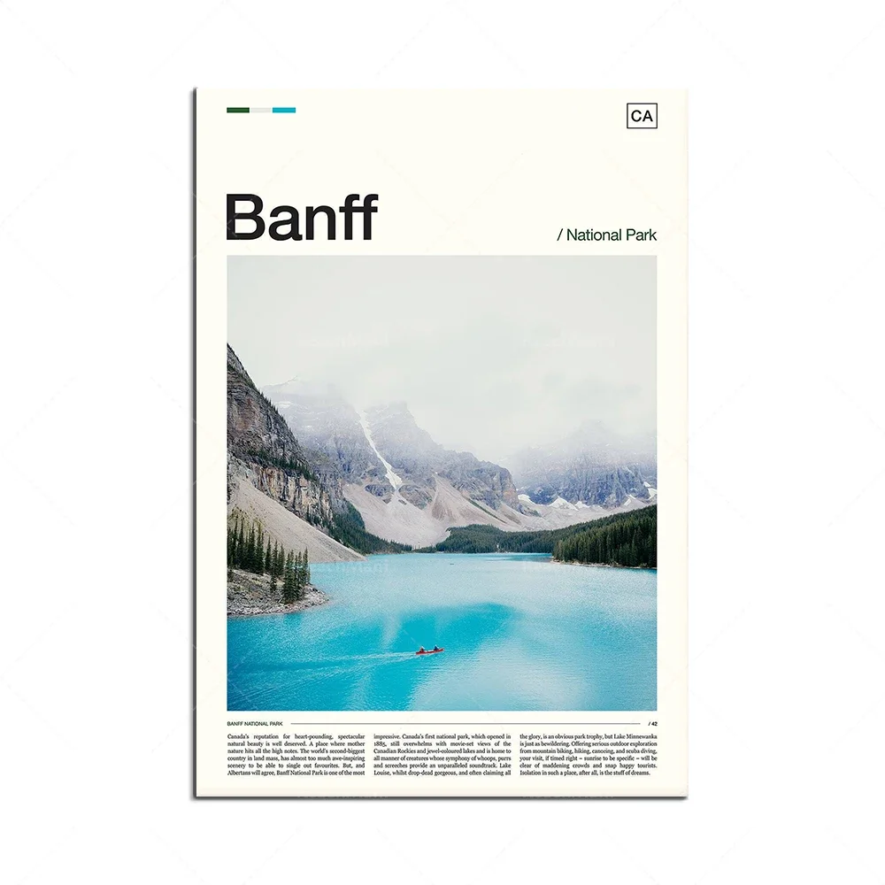 Национальный парк Банфа карта траверсии Мореское озеро Рокки-горы Постер для