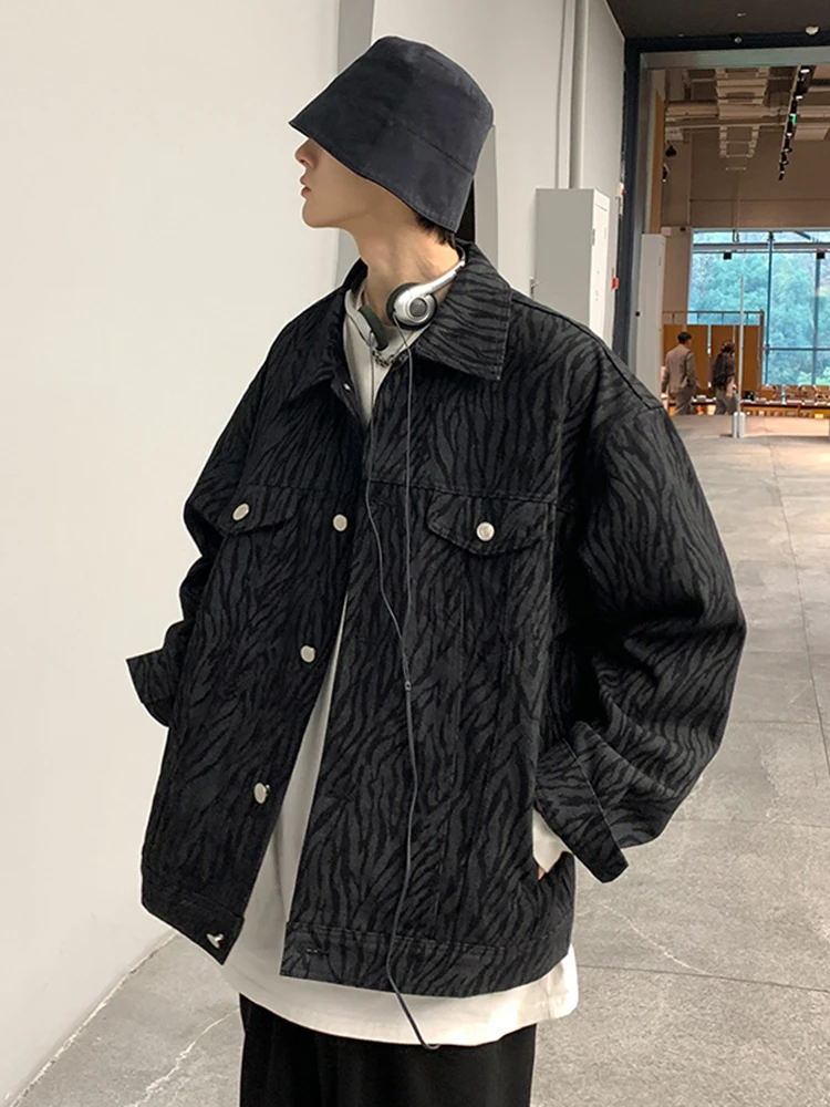 

2022 New Spring Stripe Streetwear Man Clothing Outwear Casual Loose Denim Korean Version Overalls Jeans Jacket Coats A05