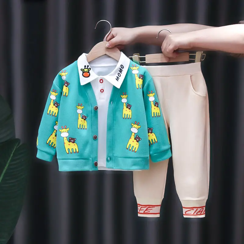 

Осенняя детская одежда, куртка для маленьких мальчиков, костюм, футболка и брюки, 3 шт./компл., Весенняя детская одежда для младенцев, спортив...