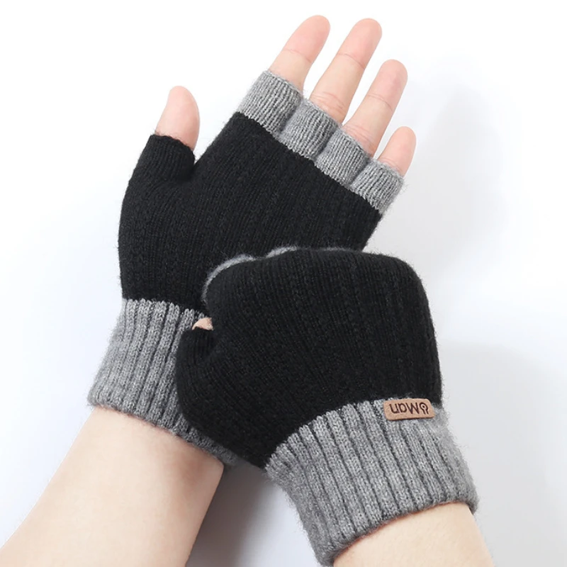 

Мужские шерстяные теплые вязаные перчатки на полпальца зимние Бархатные толстые эластичные перчатки без пальцев для сенсорного экрана уличные велосипедные варежки для вождения