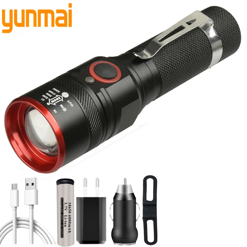 

New Design XM-L T6 Torch Waterproof Light Micro USB Port Light 4 Modes Variable Zoom For Camping Trekking Torch