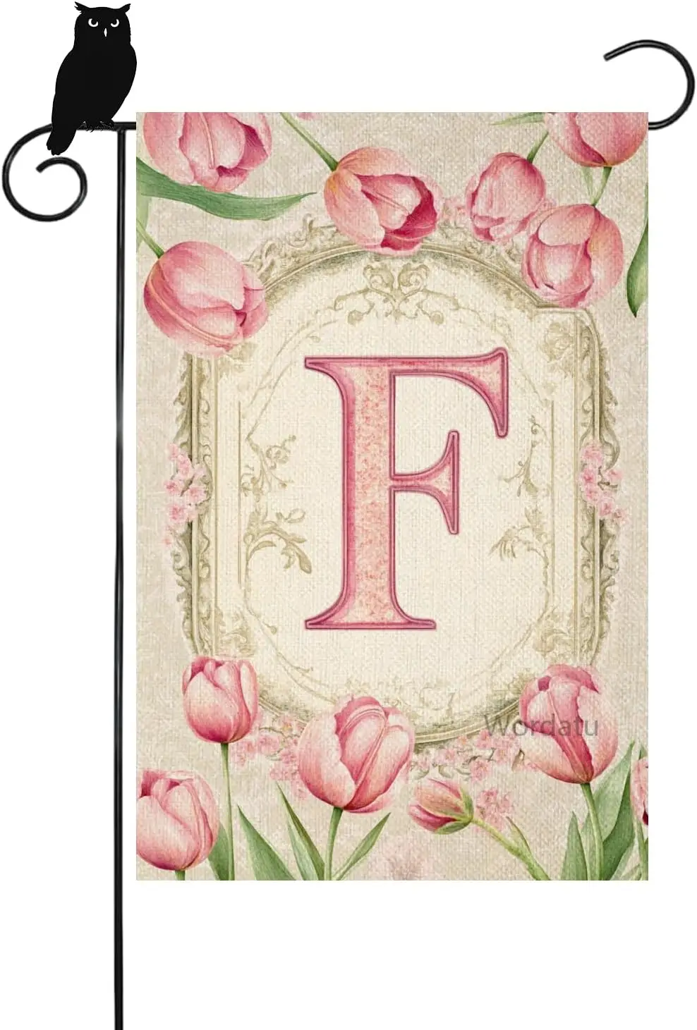 Фото Флаг для сада Wordatu Welcome Monogram F с цветочным узором и инициалами, уличный флаг для сада на весну-лето, 12x18 дюймов, двусторонний, Family GGO №1