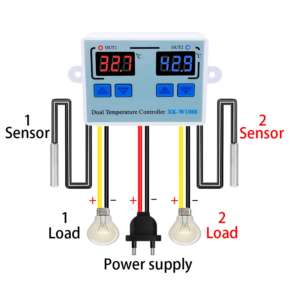 W1088 двойной светодиодный цифровой датчик температуры, контроллер ...