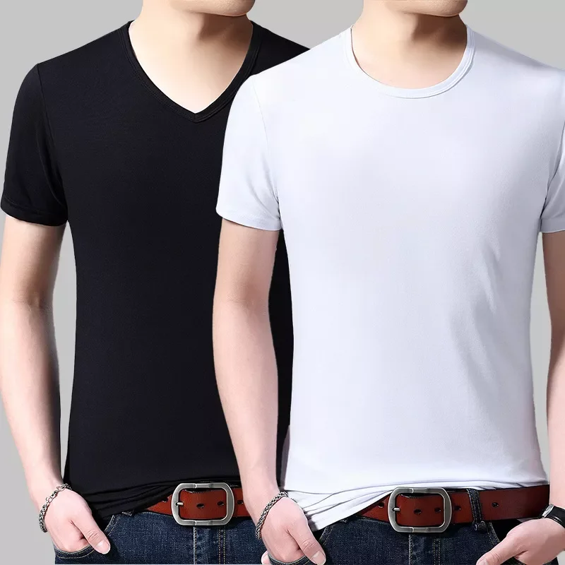 

Summer Short T Shirt Men V-neck Solid Tshirt Color Slim Short Sleeve Men's Youth T-shirt Red White Black T Shirts Boyfriend Gift
