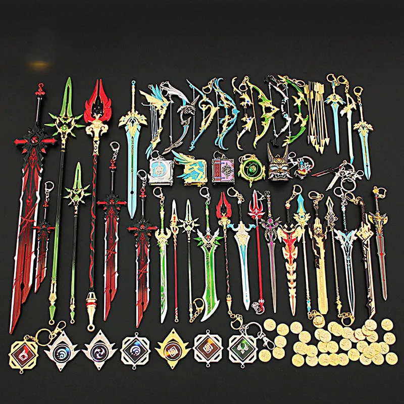 

40 Styles Genshin Impact Sword Keychain Alloy Weapon Model Toys Anime ZhongLi Xiao Key Rings Collection Decoration Kids Gifts