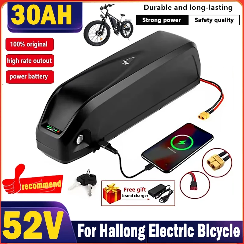 Оригинальный аккумулятор Hailong EBike 52 В 48 36 20 Ач 30 18650 Высококачественный для горного