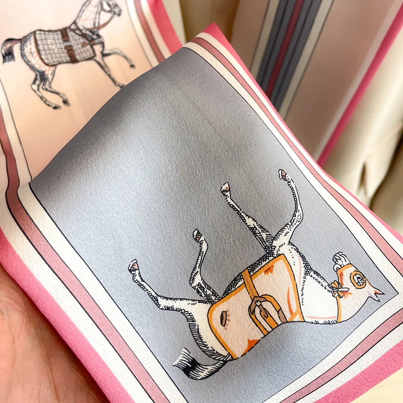 Роскошный дизайнерский шелковый шарф с принтом из тонкой ленты 2024 Женский мягкий