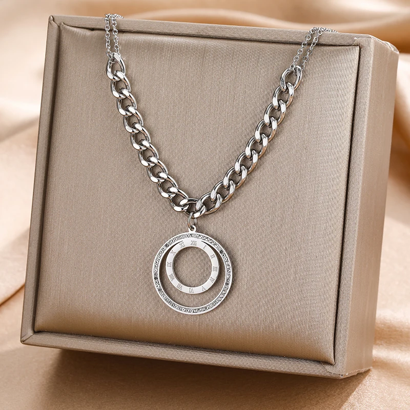 

Silver Color Necklace Roman Numerals Brand New Stainless Steel Fashion Jewelry