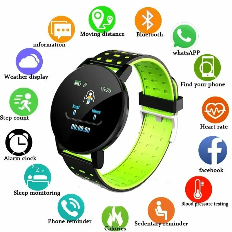 

119Plus Bluetooth Smart Watch Bracelet Heart Rate Blood Pressure Fitness Tracker