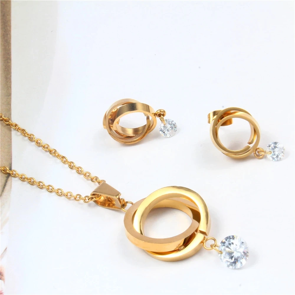

Necklace Jewelry Stainless Steel Party Round Classic Fashion Necklace Earrings Jewelry Sets Accessories For Women Promotion