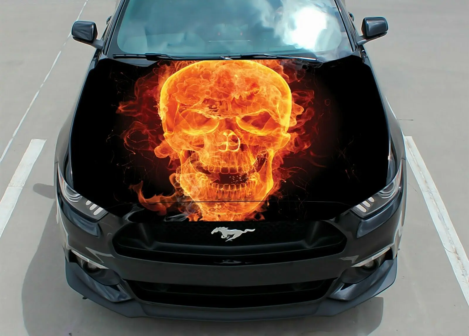 

Flame Skull Car Hood Wrap Decal Vinyl Sticker Full Color Graphic Fit Any Car