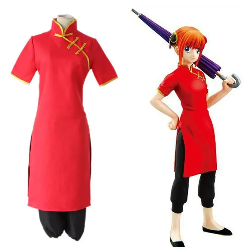 

Anime GINTAMA Cosplay Costume Kagura Kung Fu Outfit Cheongsam Black Pants Suit Women's Party Carnival Costumes