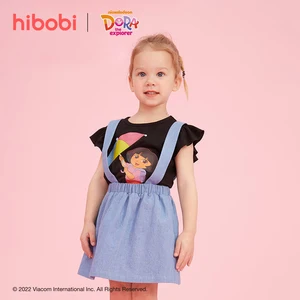 hibobi X Dora Cartoon Toddler Girls Dress Summer Children Casual Petal Sleeve Sweet Princess Dresses