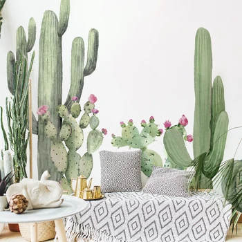 Boho Large Cactus Garden Wall Stickers for Kids Room Living Room Green Plants Wall Mural self adhesive wallpaper Baby Room Decor