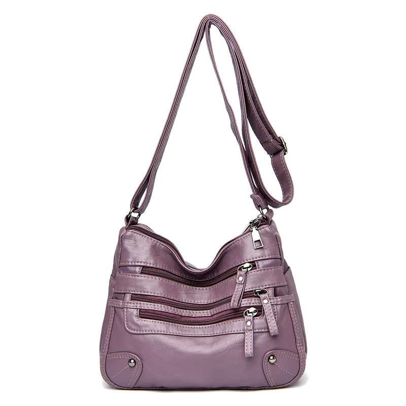 

Shoulder Bag For Women New Soft PU Leather Mature Mommy Bag Double-Layer Messenger Bag Large-Capacity Washable Leather