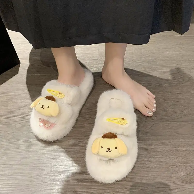 

Симпатичные аниме плюшевые тапочки pompurin Cinnamoroll Sanrio, милые теплые туфли с сердечками для девушек, милая теплая обувь My Melody House, милые игрушки для девочек
