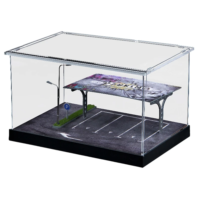 

1:64 Parking Shed Model Parking Lot Scene Theme Display Cabinet Box For Diecast Cars Model Toy Display