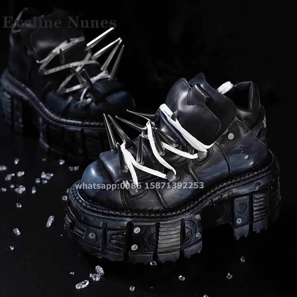 Туфли-лодочки на шнуровке с шипами и заклепками платформе мотоциклетные ботинки