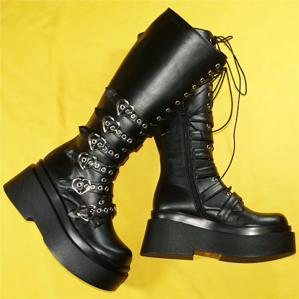 Winter Wedges Platform Pumps Shoes Women Lace Up Super High Heels Knee High Boots Female Round Toe Fashion Sneakers Casual Shoes