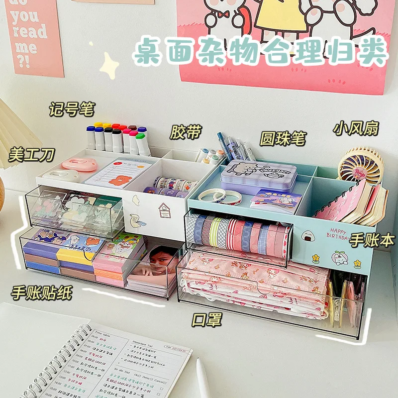 

Novel Large Capacity Desk Accessories Pen Holder With Drawer Pencil Storage Box Desktop Organizer School Office Stationery