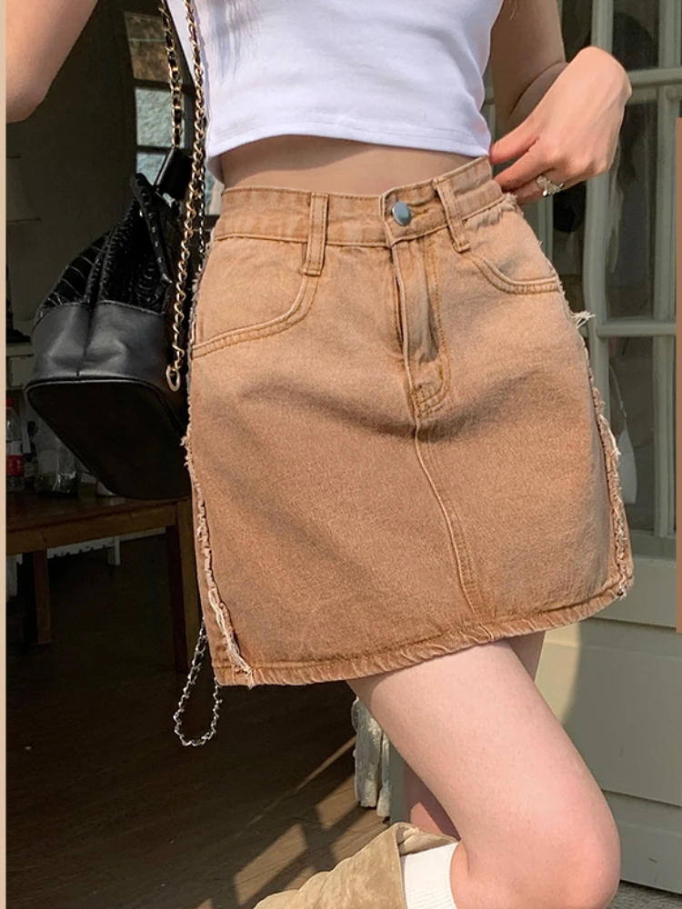 

Мини-юбка Y2k с градиентом, летняя безопасная трапециевидная юбка с завышенной талией в Корейском стиле, нижнее белье с необработанными краями