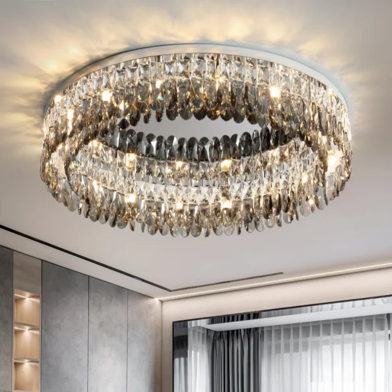 

Хромированная Потолочная люстра для гостиной, Современная креативная Хрустальная потолочная лампа, дизайнерский круглый потолочный светильник для столовой