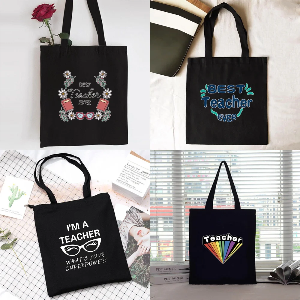 

Shopping Bag Women Canvas Shopper Shoulder Bag Eco Handbag 2022 Fashion Organizer Tote Bag Commute Grocery Bag Teacher Print