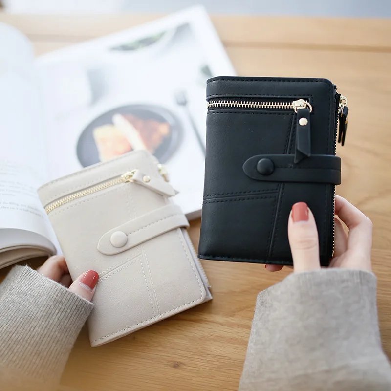 Fashion Women Folding Zipper Short Wallet PU Leather Female Coin Purses Ladies Hasp Clutch Credit Card Holder Money Bag Handbags