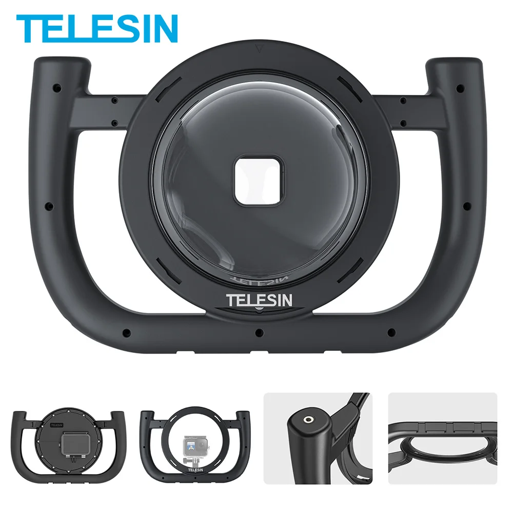

TELESIN Dome Port 30M Waterproof Handheld Housing Case Removable Type Stabilizer With Cold Shoe 1/4 Adapter for GoPro Hero 9 10