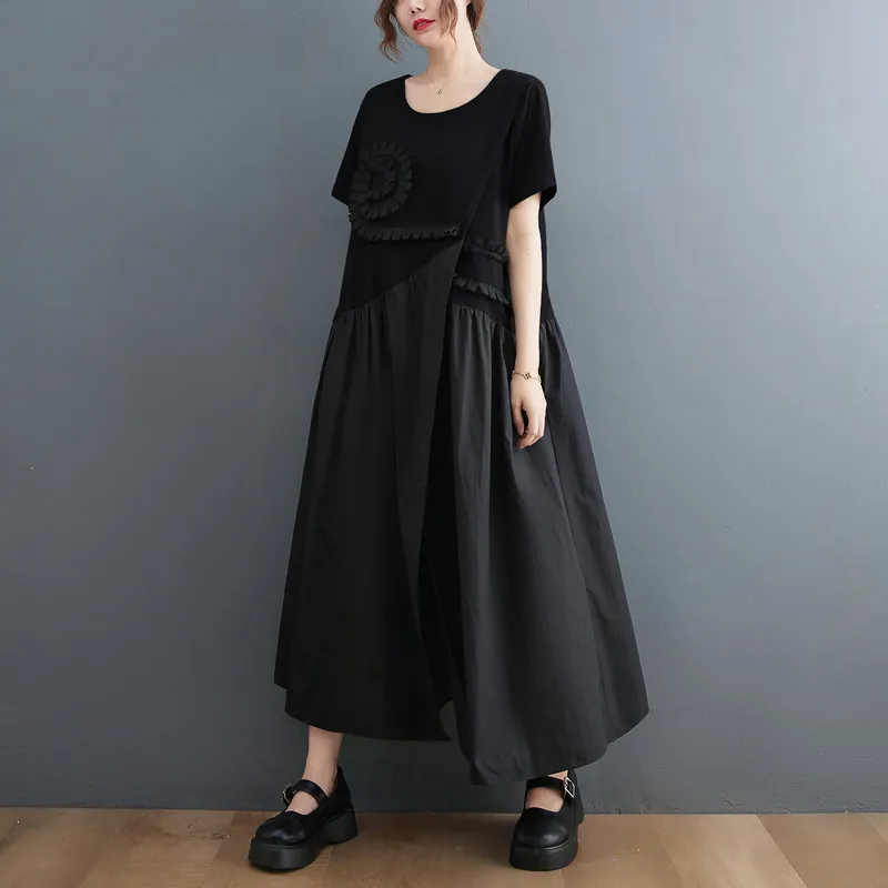 

2022 New Arrival Korea Style Patchwork Cotton Ruffle Street Fashion Chic Girl Summer Dress Holiday Travel Casual Dress