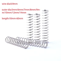 5pcslot wire dia 0 9mm spring steel micro small compression spring od 5mm6mm7mm8mm9mm10mm12mm14mm length 10mm to 60mm