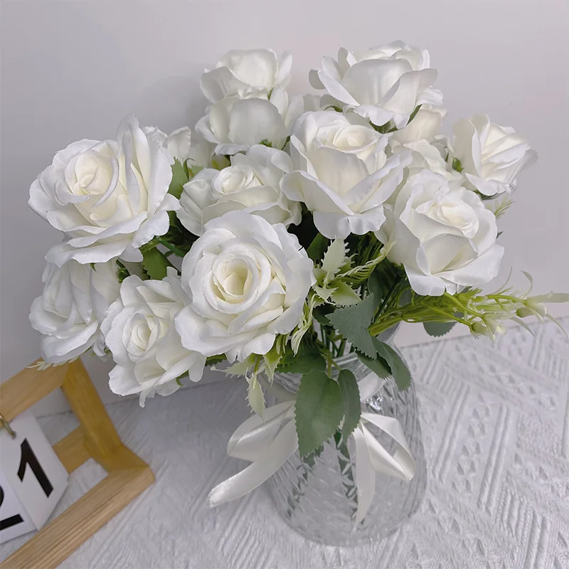 

7 Heads Artificial Flower Peony Silks Roses Bride White Big Bouquet Wedding Table Fake Flowers Party Vase DIY Country Home Decor