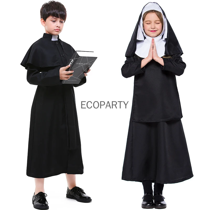 

Kid Missionary Costume Church Pastor Fancy Dress Choir Boy's Father Girl's Nun Priest Cosplay Fantasia Outfit Suits Sets 30