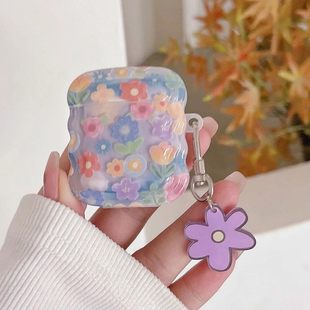 

Fresh flowers floral pendant wavy silicone soft wireless bluetooth earphone case for apple airpod pro 2 2nd 1 3 colorful cover