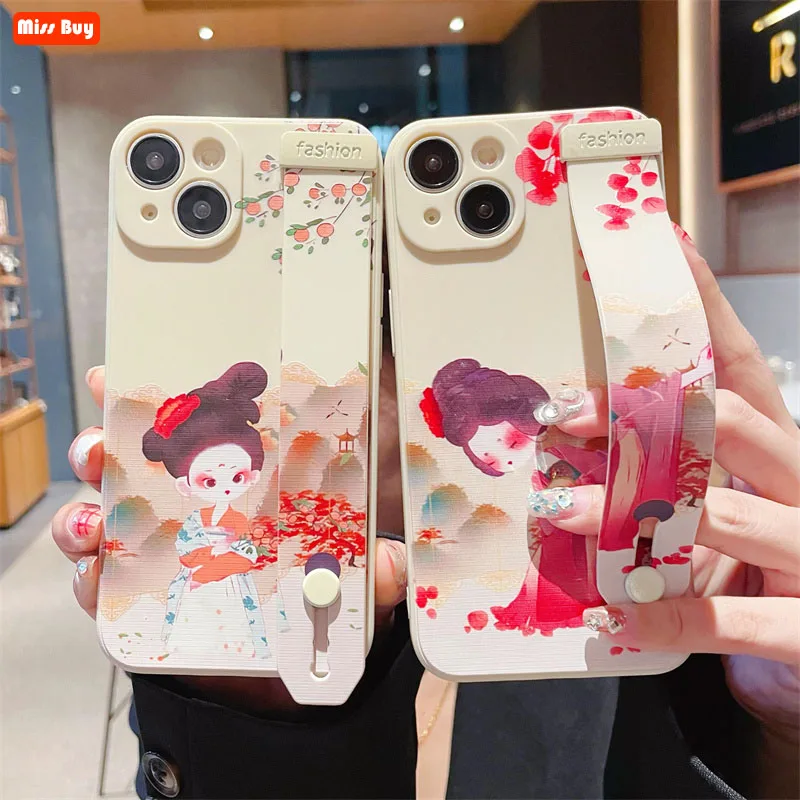

Retro Girl Wrist Band Bracket Holder Case for OPPO A79 F7 A5 F9 A7 2018 A1K Reno 2 2Z A9 2020 A8 Realme C11 C15 A59 A33 A39 Case