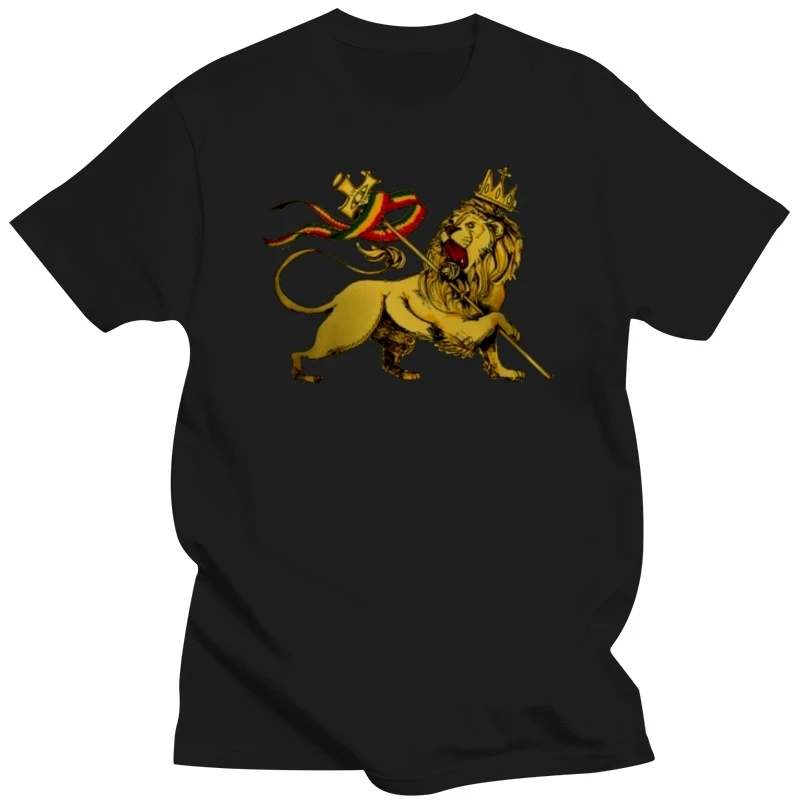 

New Africa Rasta Strong Lion Rastafarian Reggae Men Black T-Shirt 2019 Short Sleeve Hip Hop Starnger Things Polyester T Shirt