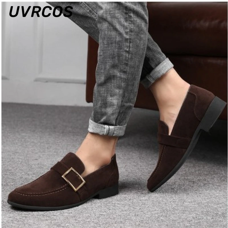 

Men Flat Casual Belt Buckle Peas Suede British Pointed Toe Breathable Low Top Foot Fashion Casual The New Listing Leather Shoes