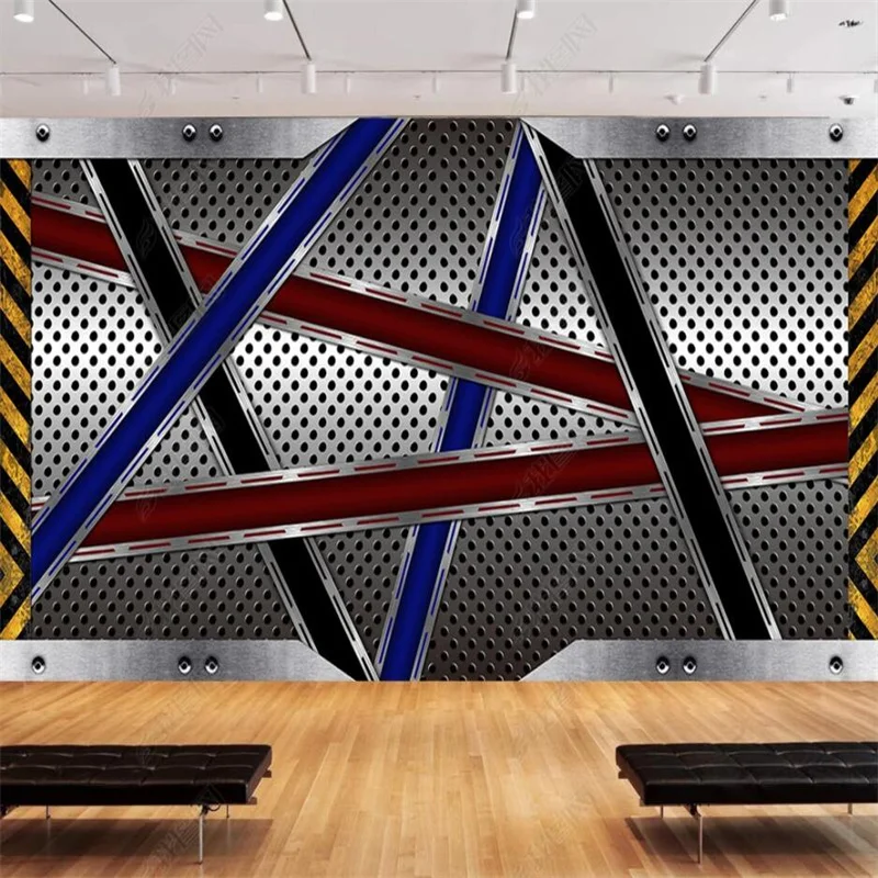 Metal Steel Plate Color Line Fitness Internet Cafe Custom Wallpaper Gym Industrial Decor Mural Bar KTV 3D Photo Wall Paper |