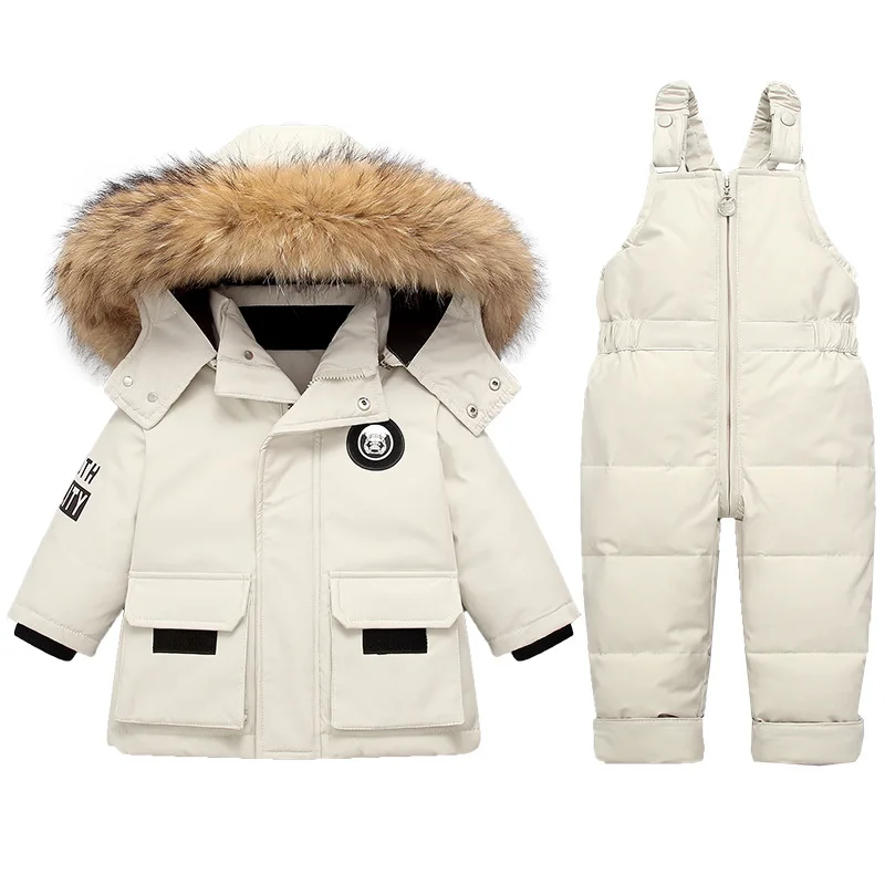 Winter Baby Snowsuit Jacket Hood Down Snow Jacket Ski Bib Pants Down Coat 2 Piece Boy Girl Kids Ski Suits Puffer Jacket Snow Bib
