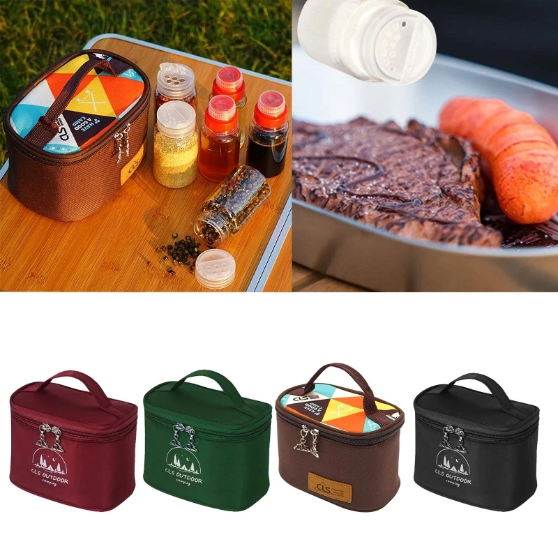 

7Pcs/set Outdoor Camping Tableware Storage Container Condiment Dispenser Seasoning Bottles Cans with Bag For BBQ Picnic 24BD