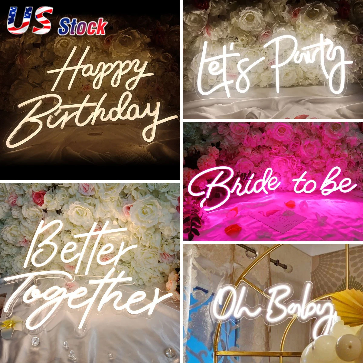 9 Styles Happy Birthday Led Neon Signs Let's Party Led Light Transparent Acrylic Oh Baby Neon Lamp Wedding Decoration US Stock